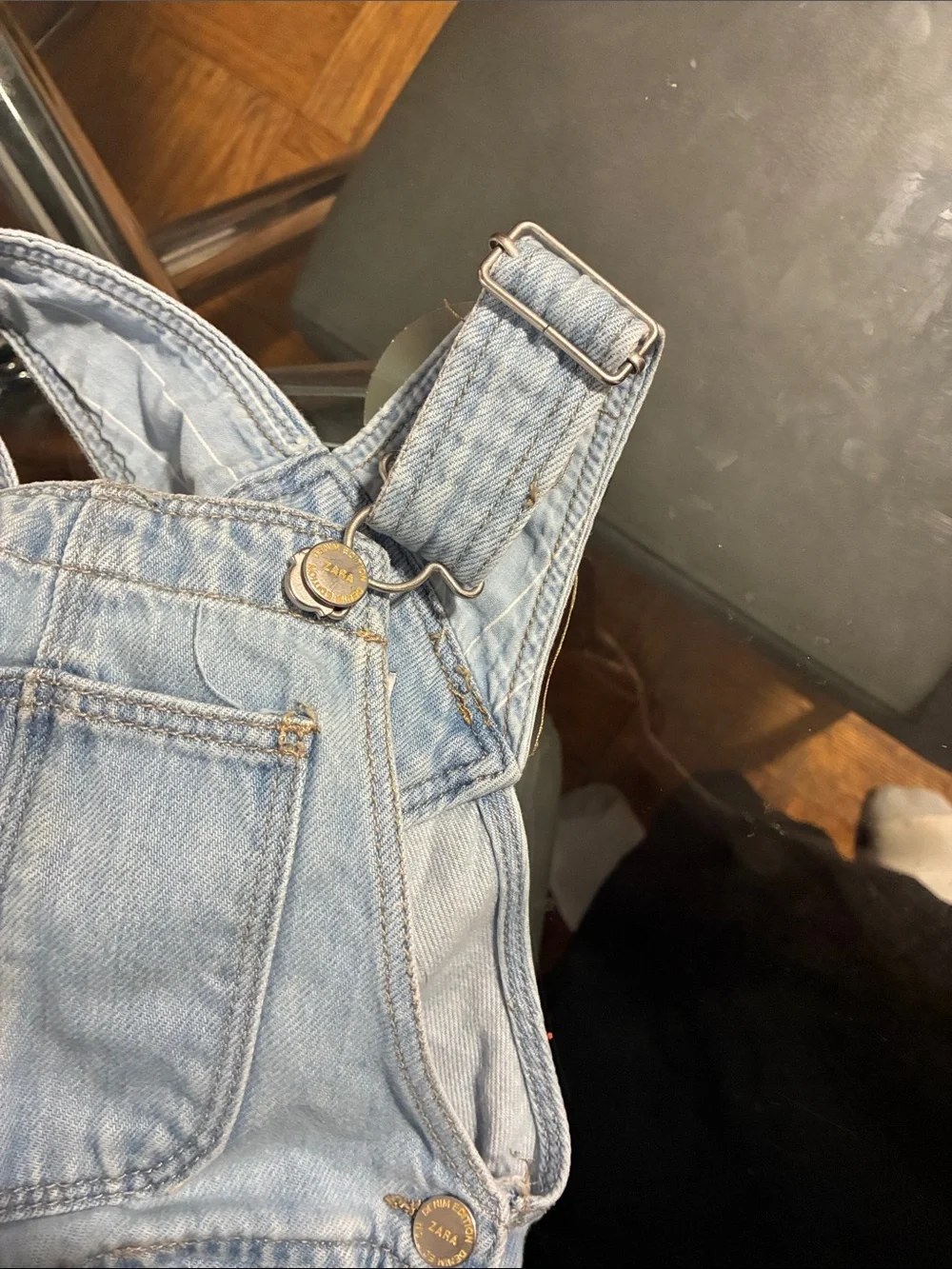Zara Light Blue Denim Short Overalls Romper